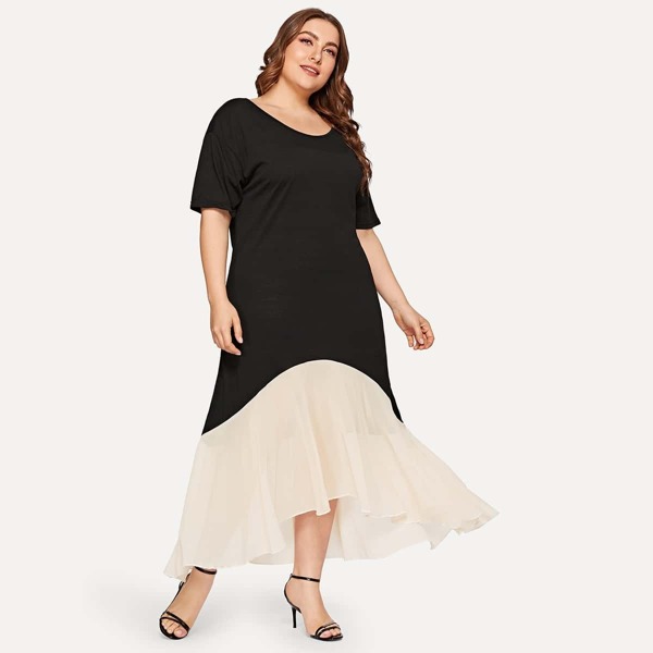 

Plus Contrast Panel Drop Shoulder Dress