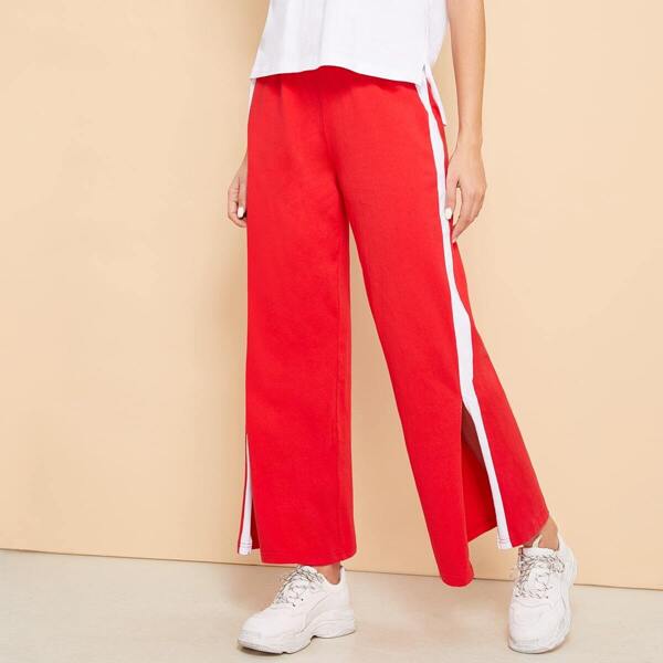 

Step Hem Slogan Top & Split Wide Leg Sweatpants Set, Multicolor
