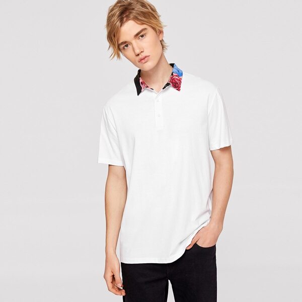

Men Contrast Floral Collar Polo Shirt
