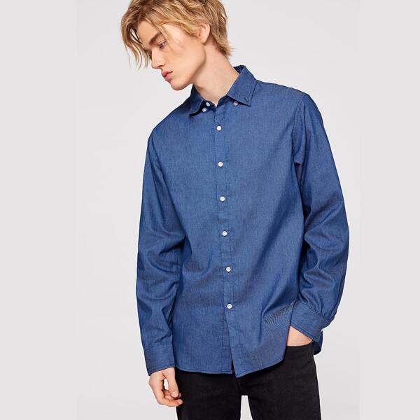 

Men Single Breasted Solid Shirts, Blue