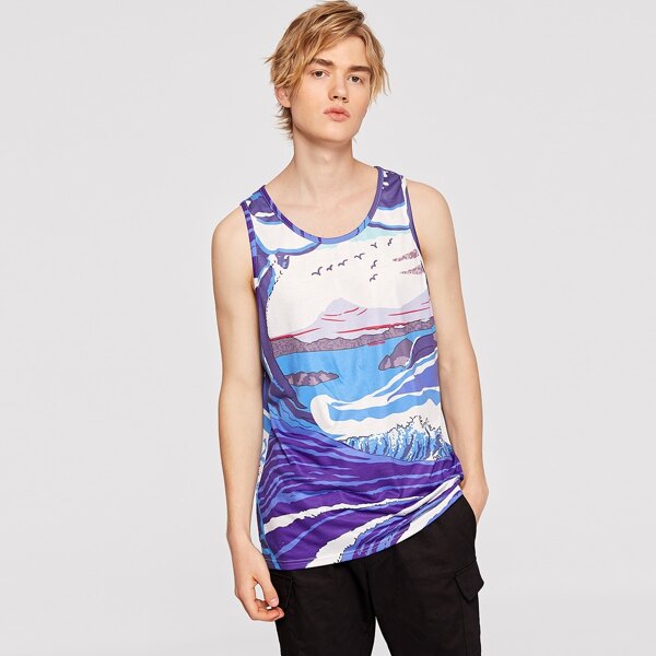 

Men Sea Print Tank Top