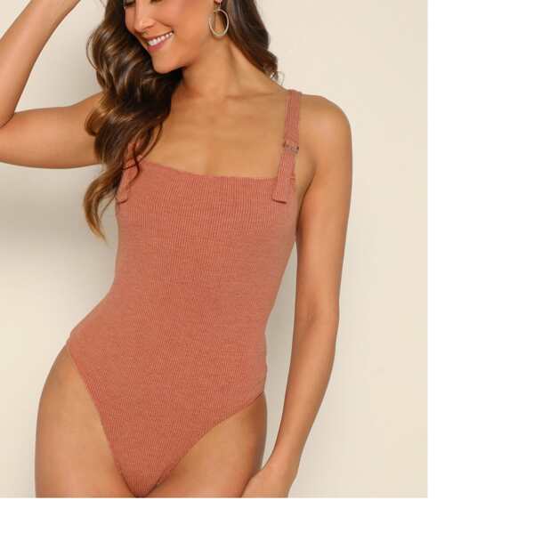 

Adjustable Strap Form Fitted Bodysuit, Pink