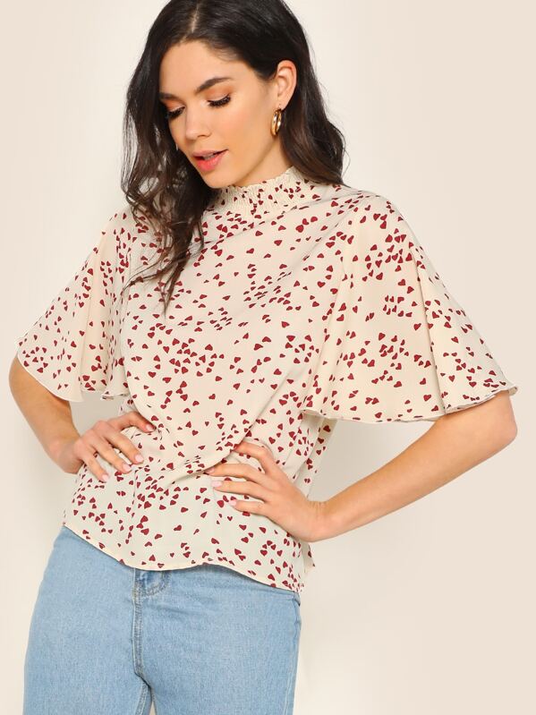 

Shirred Neck Confetti Heart Print Top, Multicolor, Aarika Wolf
