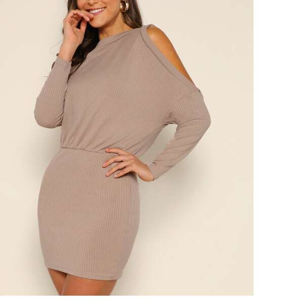 

Open Shoulder Ribbed Blouson Dress