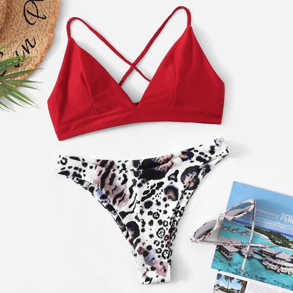 

Cross Back Seam Top With Leopard Bikini