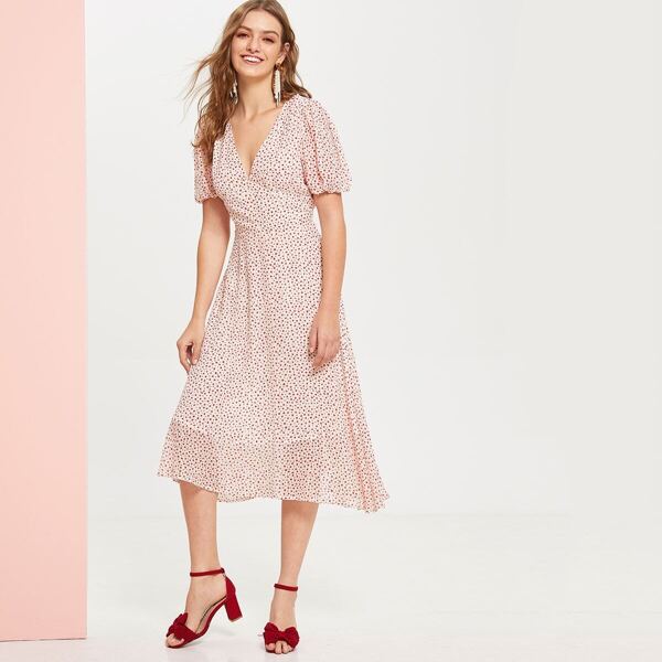 

Plunge Neck Puff Sleeve Empire Waist Dress