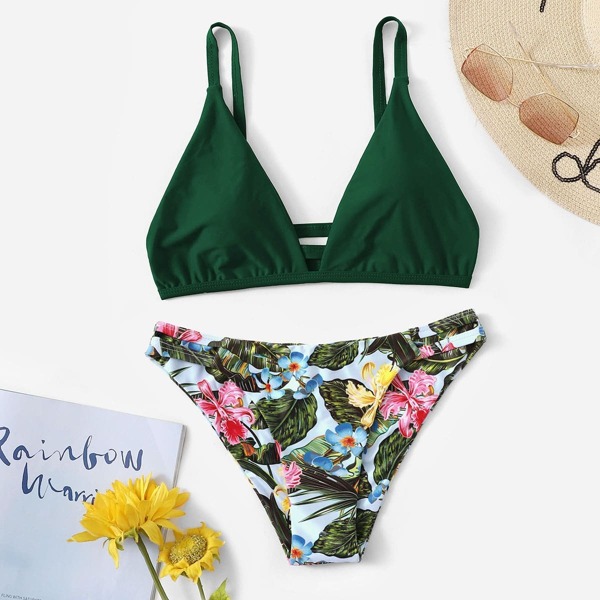 

Ruched Cut-out Back Top With Random Tropical Bikini