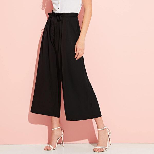 

Waist Knot Pleated Wide Leg Pants, Black
