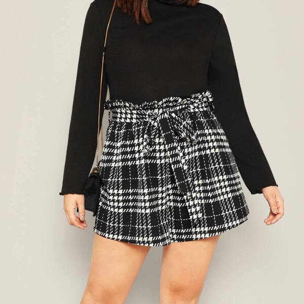 

Plus Paper Bag Waist Plaid Shorts