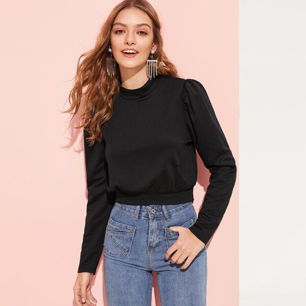 

Elastic Waist Mock-neck Pullover