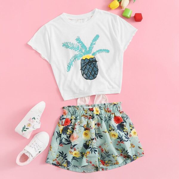 

Girls Pineapple Print Tee & Floral Shorts Set, Multicolor