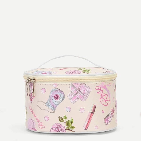 

Rose Pattern Zipper Around Makeup Bag, Multicolor
