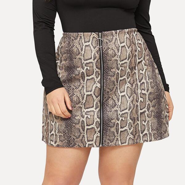 

Plus Snake Print Zip Up Skirt