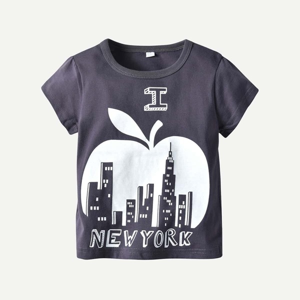 

Toddler Boys Apple And Letter Print Tee, Grey