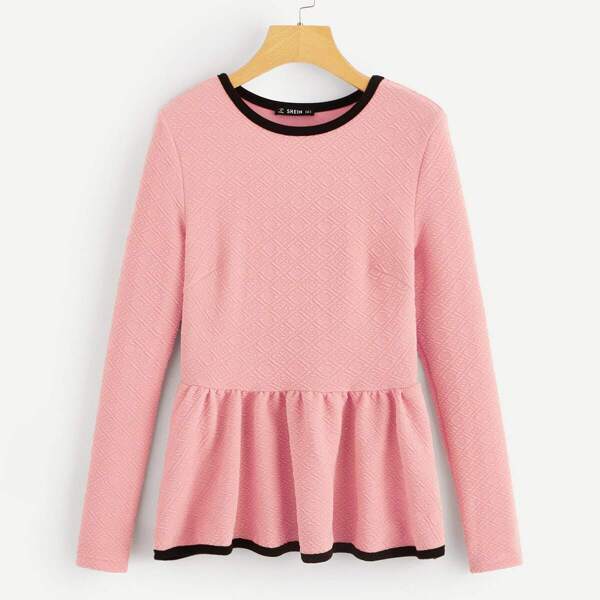 

Contrast Binding Textured Peplum Top