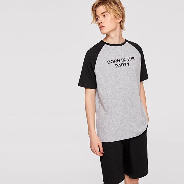 

Men Raglan Sleeve Heather Grey Tee and Shorts PJ Set