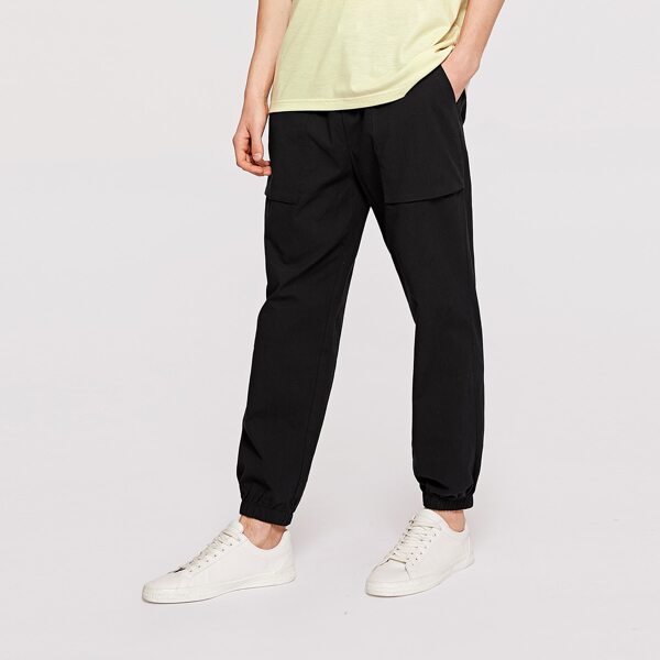 

Men Slant Pocket Drawstring Waist Tapered Pants