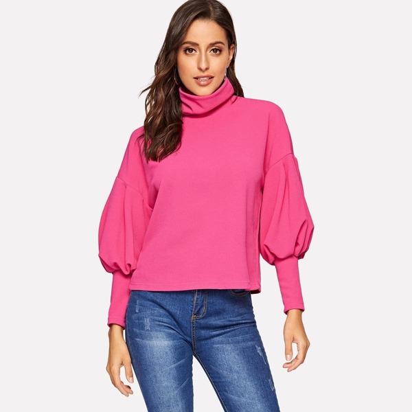 

Neon Pink High Neck Lantern Sleeve Top