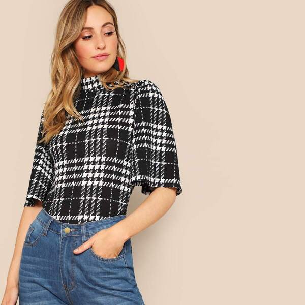 

High Neck Houndstooth Top