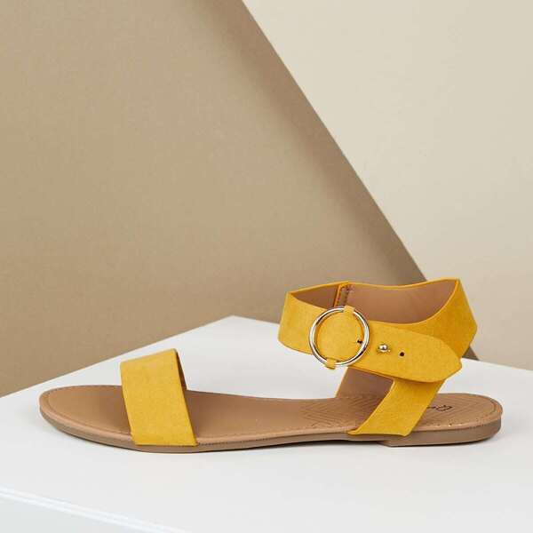 

Front Solid Band Buckle Strap Open Toe Sandals