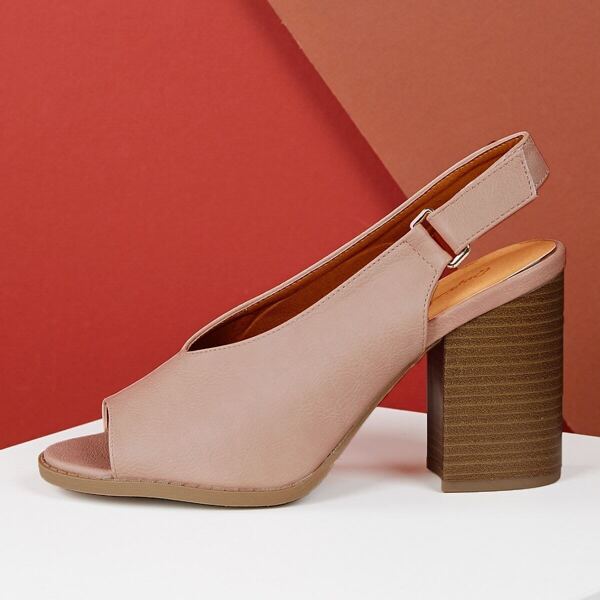 

Split Vamp Cut Out Peep Toe Chunky Heel Sandals, Pastel baby pink