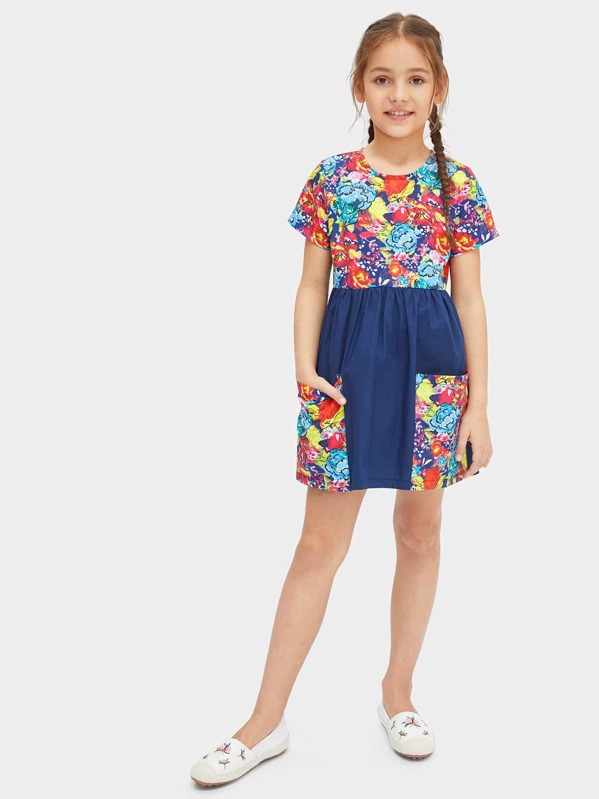 

Toddler Girls Floral Print Dual Pocket Dress, Multicolor, Alice A