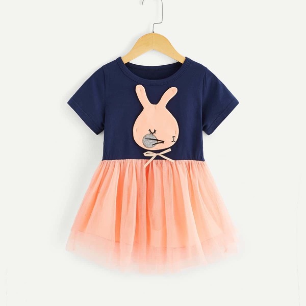 

Toddler Girls Rabbit Patched Tutu Dress, Multicolor