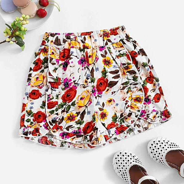 

Toddler Girls Floral Print Frill Trim Shorts, Multicolor