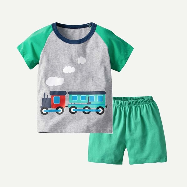 

Toddler Boys Train Print Tee With Shorts, Multicolor