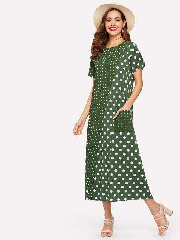 

Polka Dot Pocket Detail Dress, Green, Giulia