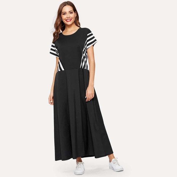

Contrast Striped Print Longline Dress