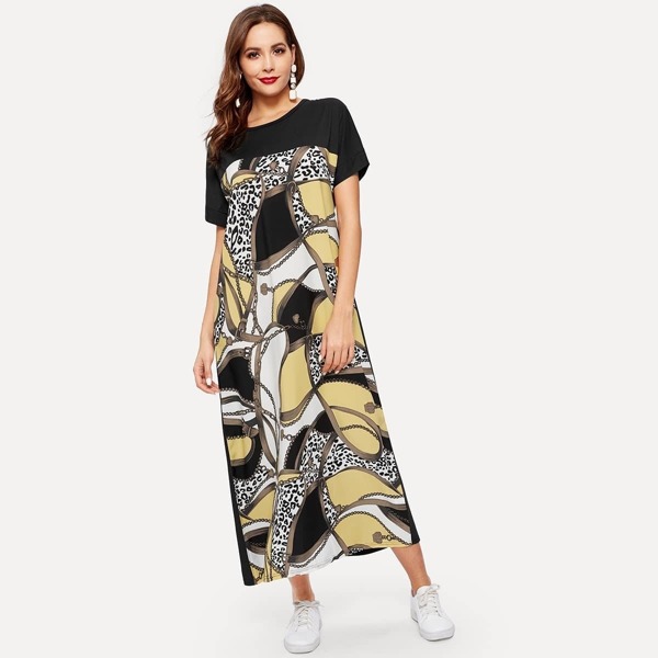

Chain & Leopard Print Longline Dress