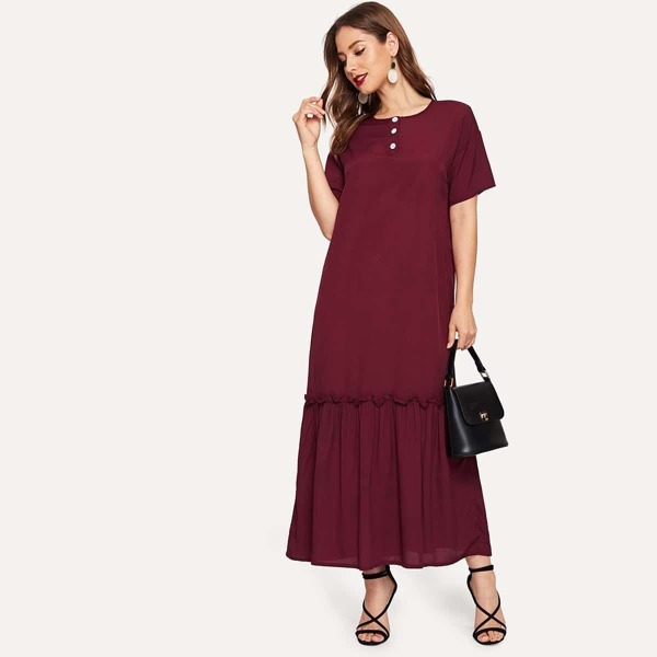 

Button Half Placket Ruffle Hem Dress