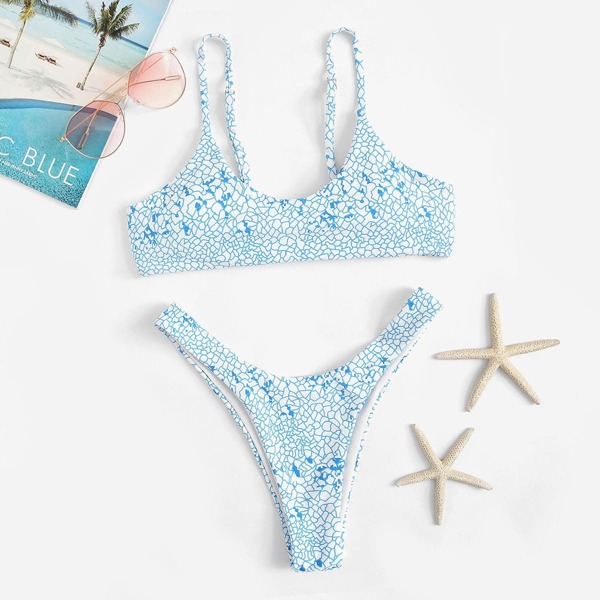 

Spaghetti Strap Top With High Cut Bikini Set