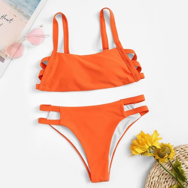 

Ladder Cut-out Top With Panty Bikini Set