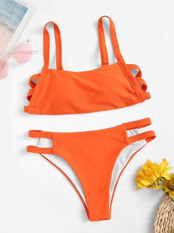 

Ladder Cut-out Top With Panty Bikini Set, Orange