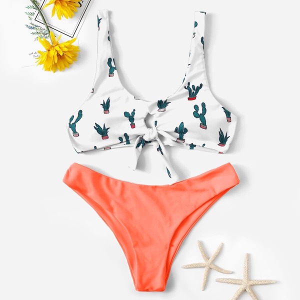 

Cactus Print Knot Front Mix & Match Bikini