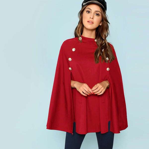 

Mock-neck Button Detail Cape Coat