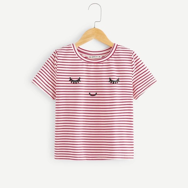 

Girls Figure Print Striped Tee