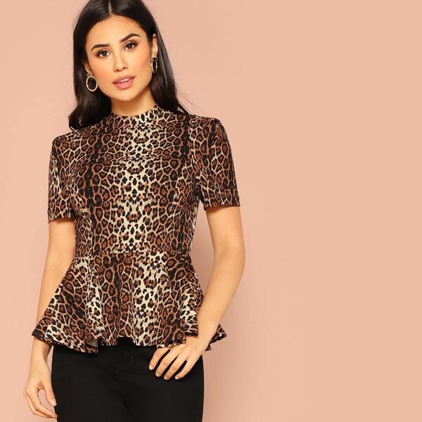 

Mock Neck Leopard Peplum Top