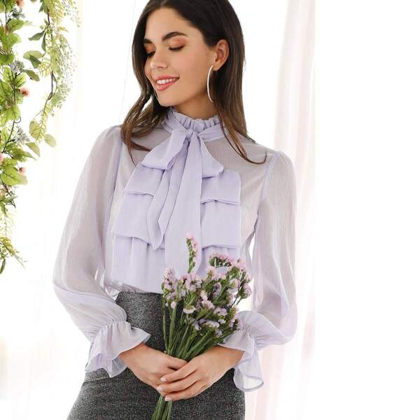 

Jabot Collar Semi Sheer Blouse