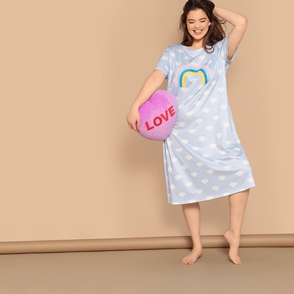 

Plus Rainbow and Cloud Print Night Dress
