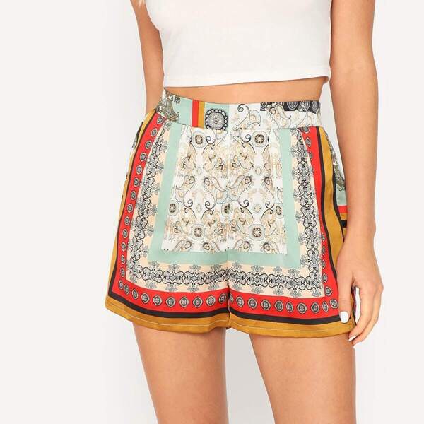 

Elastic Waist Scarf Print Shorts
