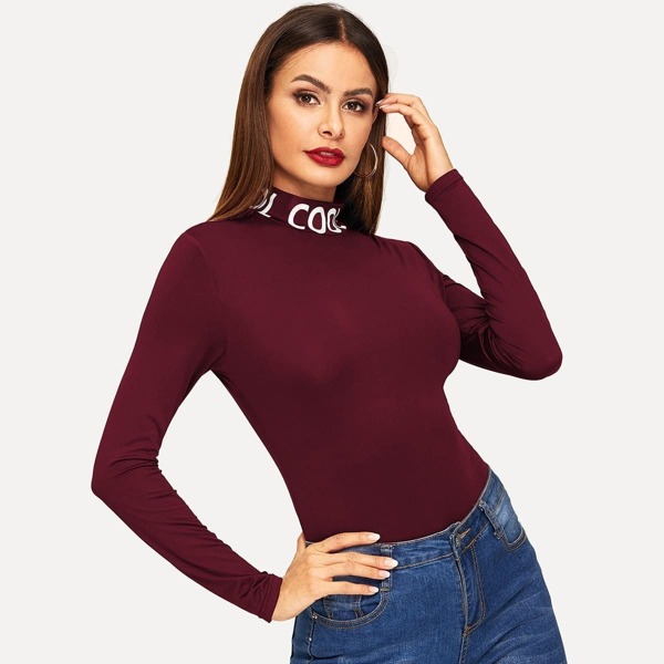

Letter Mock-neck Fitted Tee