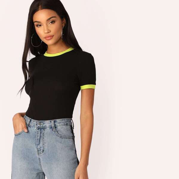 

Contrast Neon Trim Ringer Tee