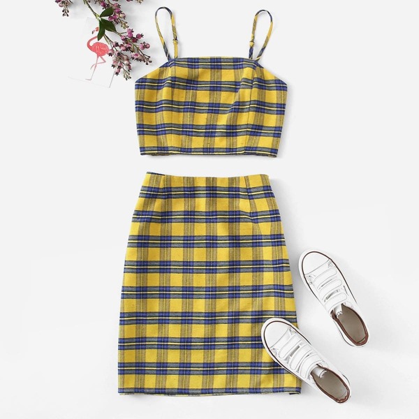 

Plaid Crop Cami & Skirt Set