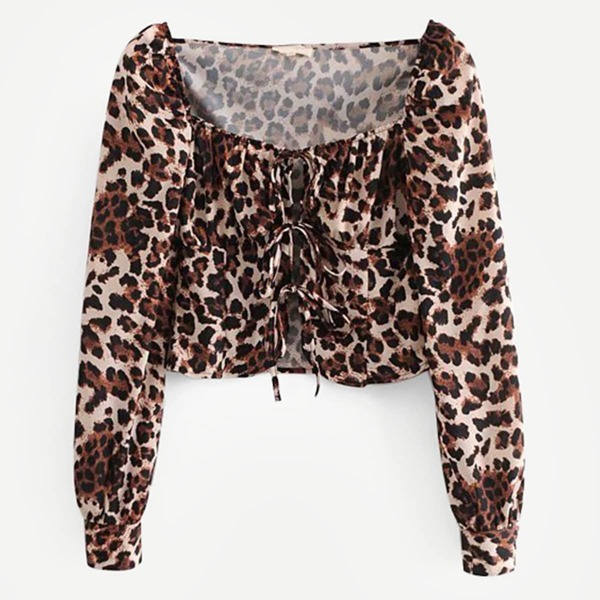 

Tie Front Leopard Print Blouse