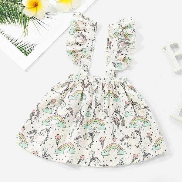 

Toddler Girls Unicorn Print Ruffle Straps Skirt, Multicolor