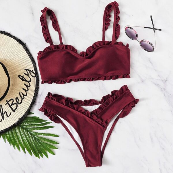 

Frill Trim Top With High Cut Bikini