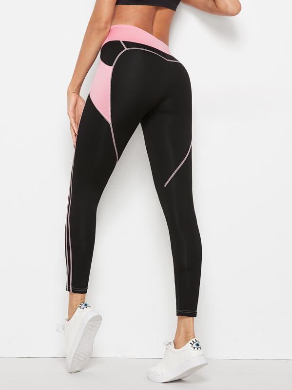 

Contrast Panel Tape Side Leggings, Black, Andy